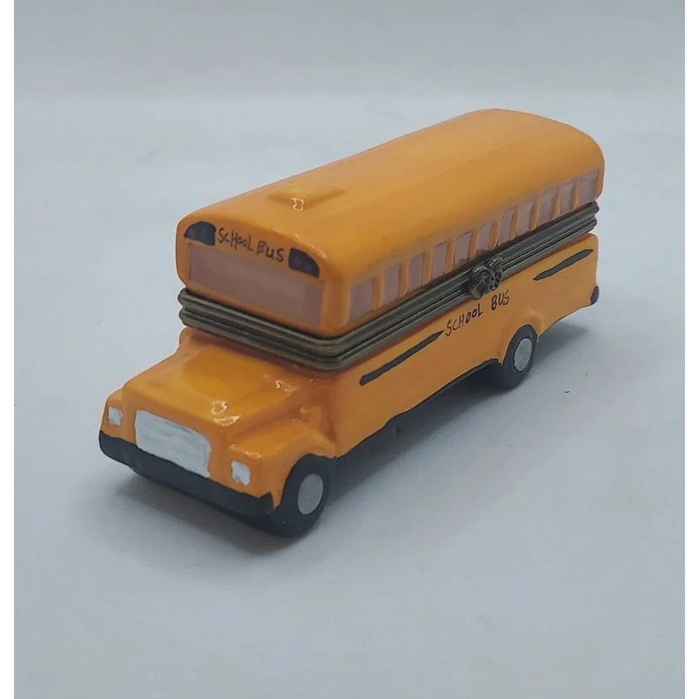 Yellow Ceramic School Bus Trinket Hinged Treasure Box